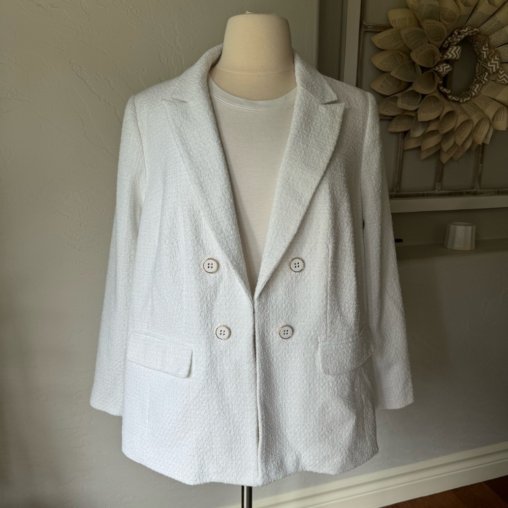 Liz Claiborne Womens White Wool Blend Tweed‎ Double Breasted Jacket Size 20W NWT